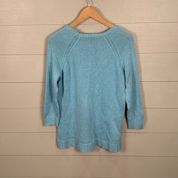 Talbots light blue cable knit linen cotton blend sweater size medium spring - Picture 9 of 9